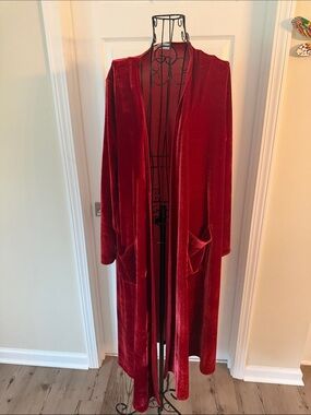 LuLaRoe Deep Red Velvet Open Front Duster